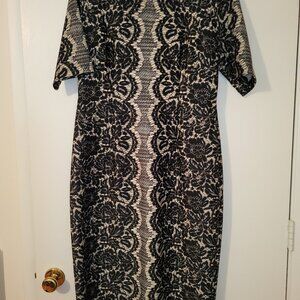 GABBY SKYE - Black/Beige Floral Print Dress, Size 14